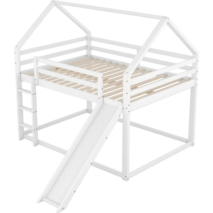 Bett 140x200 cm Haus-Etagenbett mit Rutsche und Leiter – zwei großzügige Liegeflächen für Kinderzimmer – Bild 4