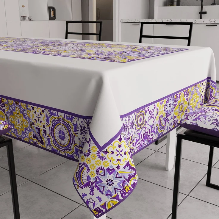 PETTI Artigiani Italiani - Tischdecke, schmutzabweisend, rechteckig, geometrisches Design Vietri Violett, X6-Sitzer (140 x 180 cm), 100% Made in Italy – Bild 1