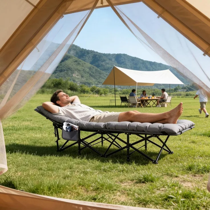 Sekey Feldbett Campingbett Klappbar Campingliege mit Matratze Angelliege Klappbett bis 200 kg