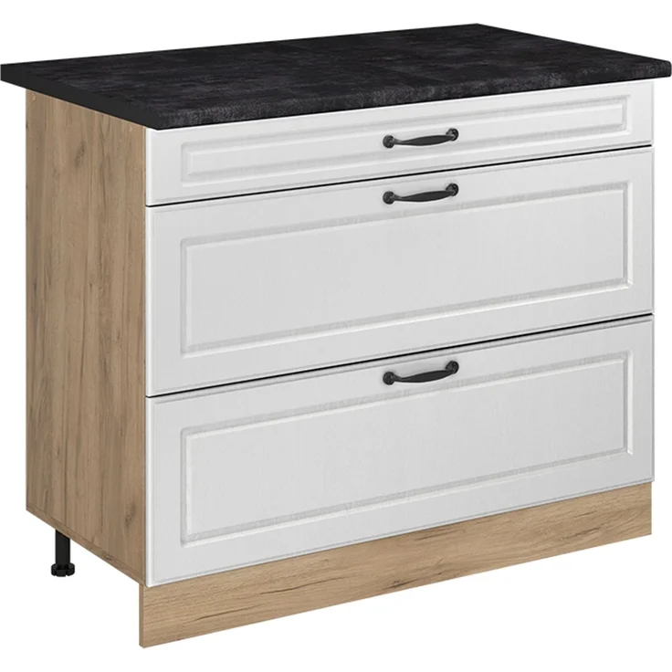 Küchenunterschrank R-Line Weiß Landhaus/Goldkraft Eiche 100 cm Arbeitsplatte Anthrazit Vicco – Bild 1