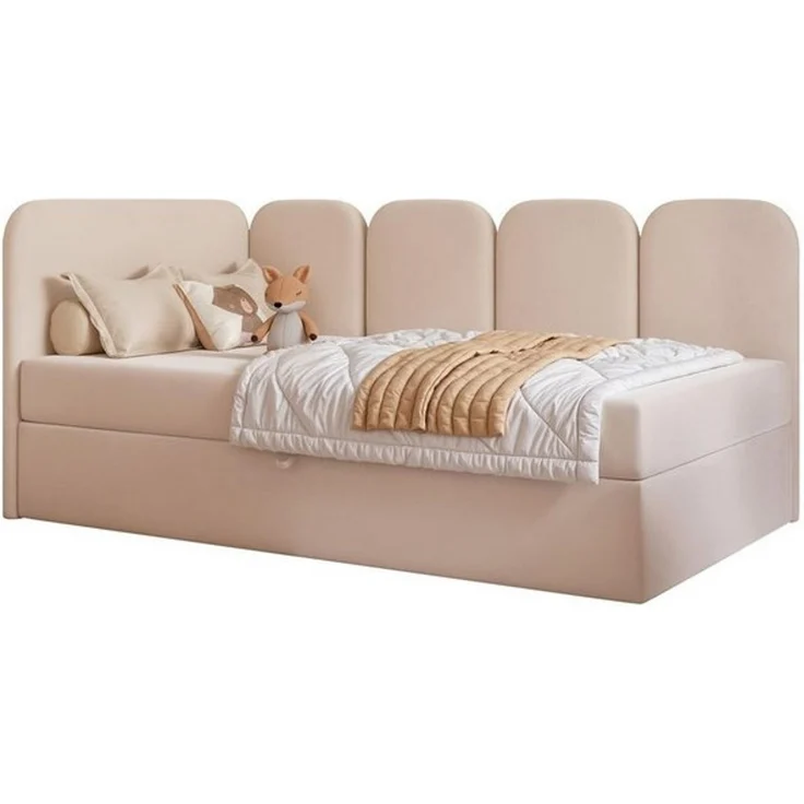 Compleo Boxspringbett Jugendbett DREAMY, Polsterbett mit Bettkasten, 80/90/100/120x200, Kopfteil links oder rechts, Boucle oder Velvet – Bild 4