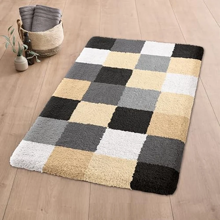 Kleine Wolke Badematte Caro, Höhe 25 mm, rutschhemmend beschichtet, fußbodenheizungsgeeignet, Kunstfaser, rechteckig, Badteppich, modernes Karo-Muster, Pastell-Farben, waschbar – Bild 3