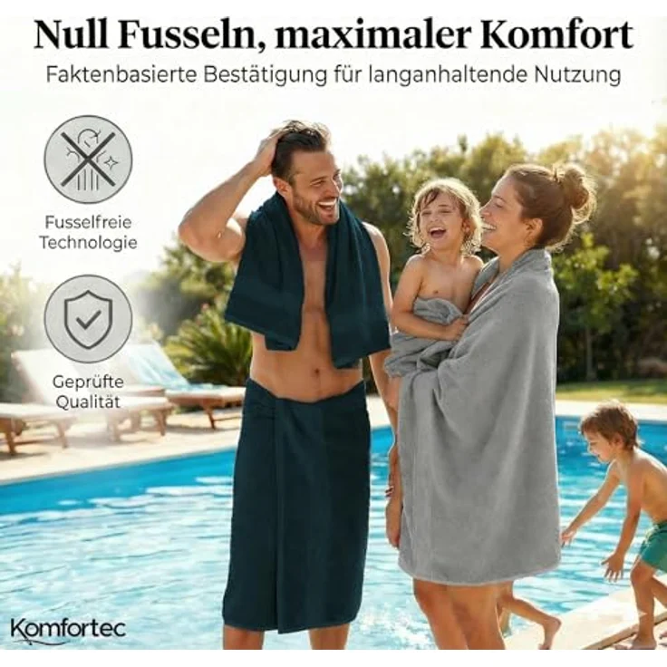 Komfortec 8er Handtuch Set aus 100% Baumwolle, 4 Badetücher 70x140 und 4 Handtücher 50x100 cm, Frottee, Weich,Groß, Silber/Petrol – Bild 7