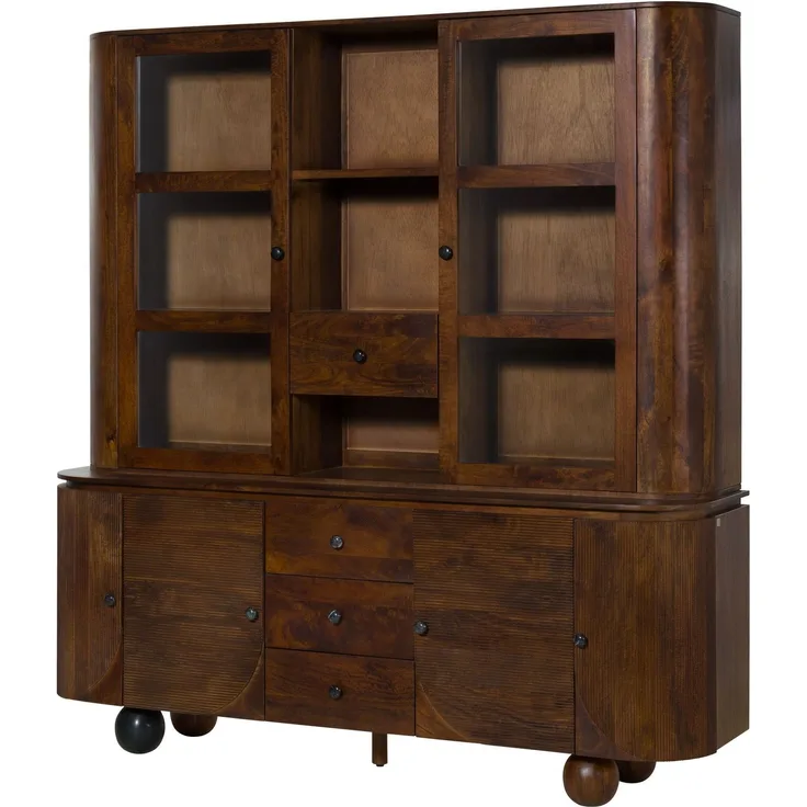 Buffet Mango 204 x 50 x 210 dunkelbraun lackiert / Marmor schwarz FLORENZ #225