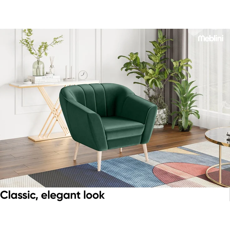 MEBLINI Sofa Sessel für Wohnzimmer 2er Set - Mini Lounge für zwei Personen - Sitzgarnitur - Polstergarnitur - KAIA - 1+1 - Grün Samt – Bild 2