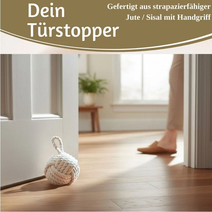 LS-LebenStil Bodentürstopper Boden Türstopper Malmö 23cm Weiß 1,3kg Jute Knoten Tragegriff Türpuffe (Handgearbeitet Bodenstopper Türpuffer Türhalter Türsack Türkeil Tür Stopper Sack Fensterstopper Boden Stopper Buchstütze, 1 St) – Bild 4