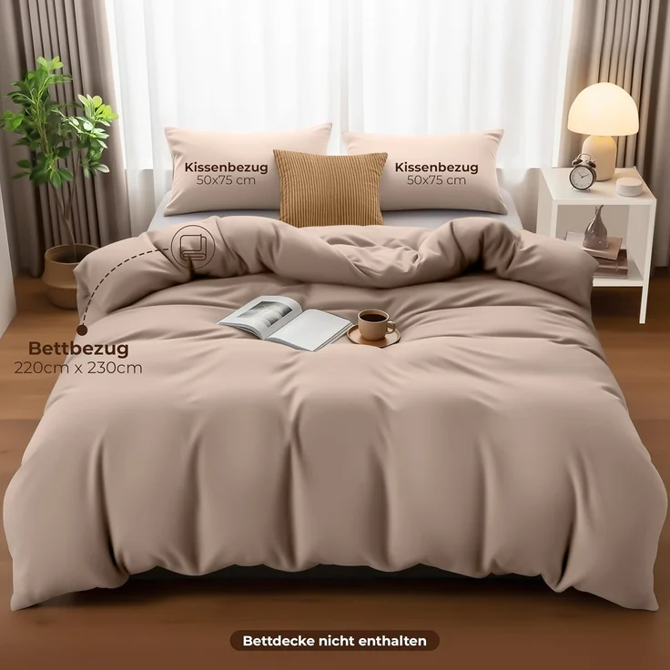 Utopia Bedding Bettwäsche Set - Mikrofaser Bettbezug 230x220 cm + 2 Kissenbezüge 50x75 cm - Beige – Bild 4