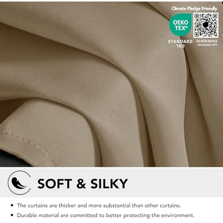 Deconovo Vorhang Verdunkelung Kälteschutz Gardinen Wohnzimmer Vorhänge Blickdicht, 138x117 cm(HöhexBreite), Taupe, 2er Set – Bild 6