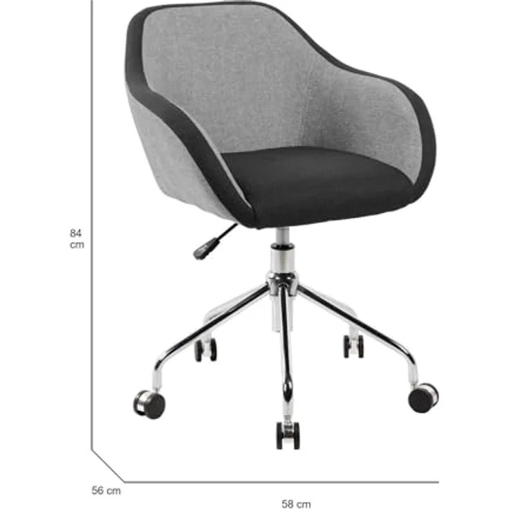 Dmora - Stuhl mit Rädern Mandurah, Arbeitsbürosessel, ergonomischer Bürositz, 56x58h77/84 cm, Grau und Schwarz – Bild 4