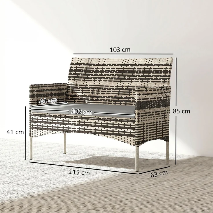 MELAYR, 2-Sitzer Rattan Gartensofa PE-Rattan Outdoor-Terrassen-Sofa mit Polster, 115 x 63 x 85 cm, Hellgrau – Bild 5