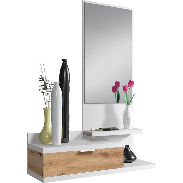 Calicosy Hängekonsole mit 1 Schublade und 1 Spiegel L81 cm - DHALIA - Weiß – Bild 4