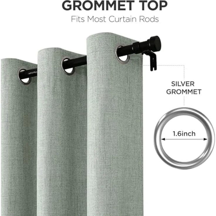 Joydeco Verdunkelungsvorhänge, 305 cm lang, extra lang, Verdunkelungsvorhänge für Wohnzimmer, Schlafzimmer, Leinenstruktur, Raumverdunkelungsvorhänge für Fenster mit Ösen, Salbeigrün (132 x 305 cm, – Bild 5
