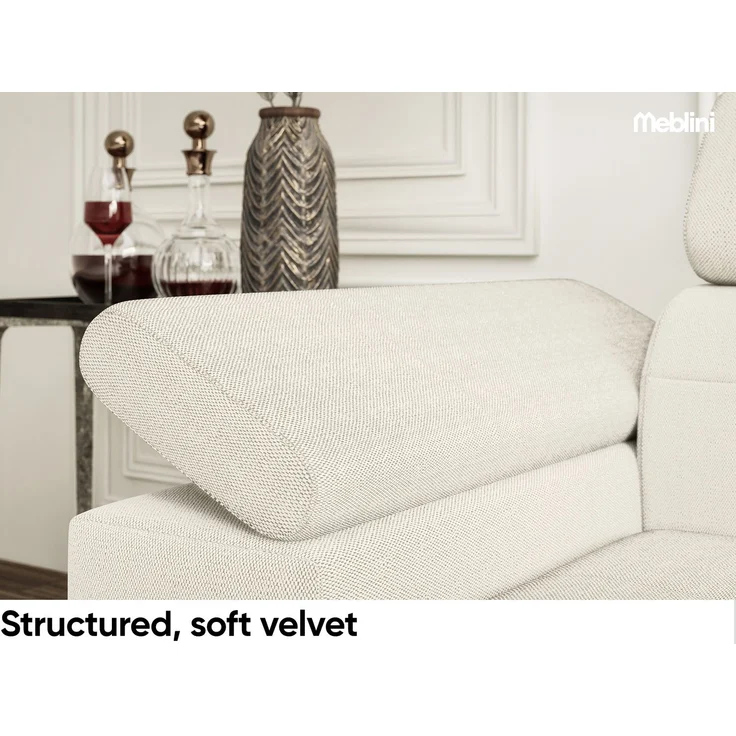 MEBLINI Schlafcouch mit Bettkasten - Ecksofa mit Schlaffunktion - Sofa mit Relaxfunktion - Couch L-Form - Eckcouch - Wohnlandschaft - BERGAMO - 274 x 203 x 83 cm Rechts - Creme Samt Modesto – Bild 7