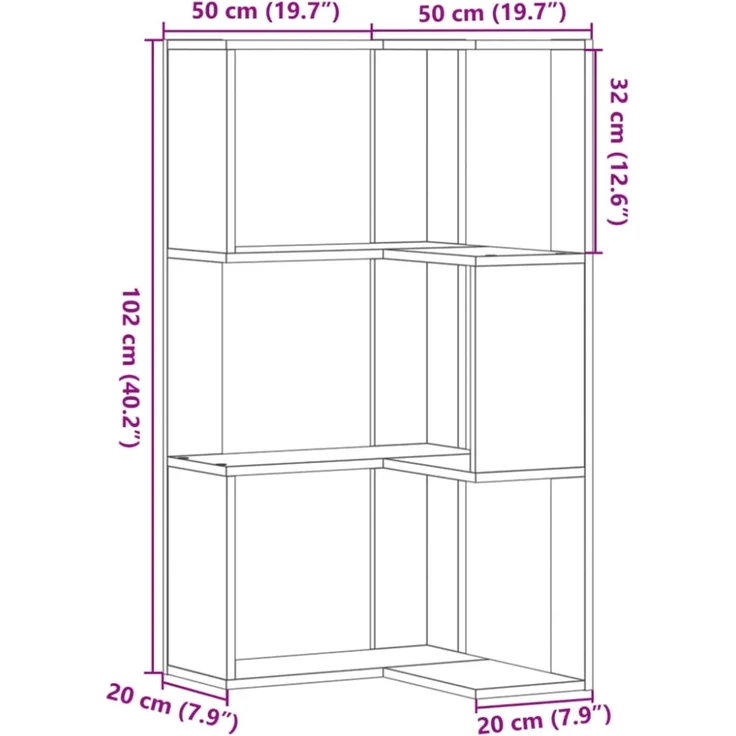 vidaXL Eck-Bücherregal 3 Böden Sonoma-Eiche 50x50x102 cm Holzwerkstoff 852593 – Bild 6