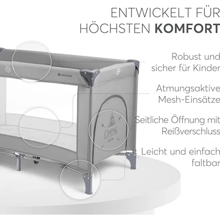 Kikkaboo Reisebett so gifted eine Ebene, weiche Matratzenauflage, Seiteneingang dunkelgrau – Bild 7