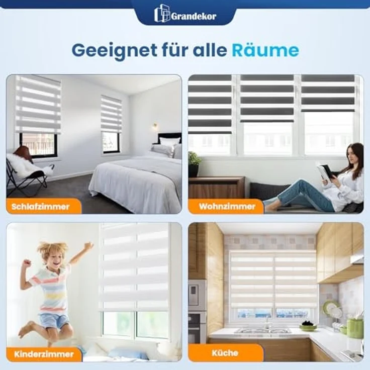 Grandekor Doppelrollo Klemmfix ohne Bohren Anthrazit 50x150 cm(Stoffbreite 46cm) Fenster Rollos für innen Klemmrollos Duo Rollos für Fenster ohne Bohren mit Bohren Privatschutz UV-Schutz Zebrarollo – Bild 3