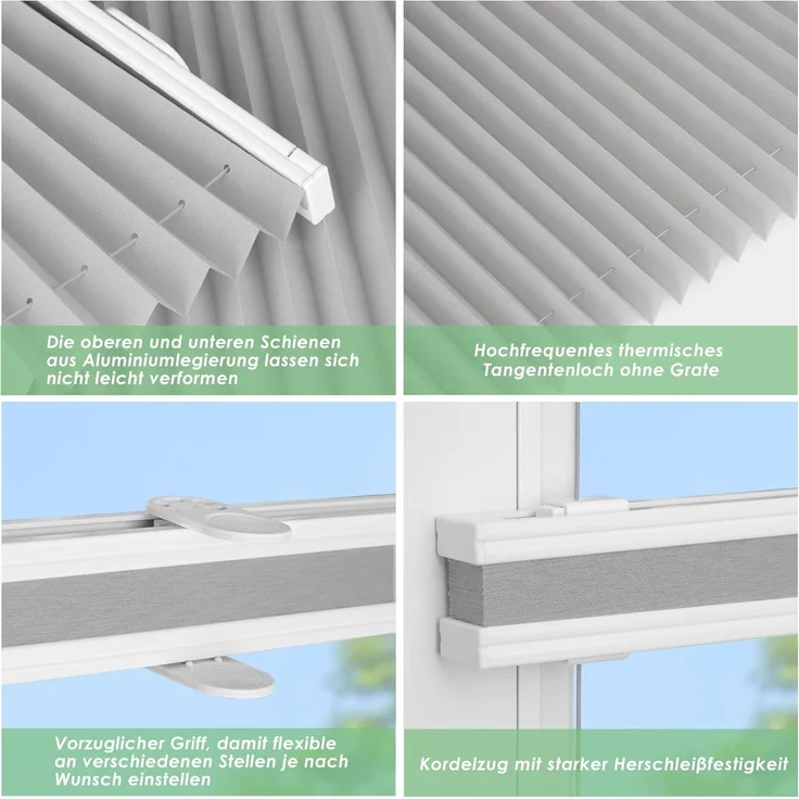 bobodeco Plissee ohne Bohren Klemmfix Faltrollo Jalousie Grau 55x200 cm (BxH), Plisseerollo Sichtschutz und Sonnenschutz Blickdicht Easyfix lichtdurchlässig Rollo für Fenster & Tür – Bild 3