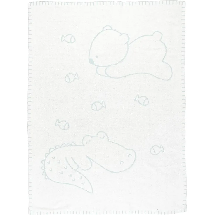 Nattou Strickdecke aus 100% Baumwolle, Krokodil und Bär, Zum Wenden, 100x75 cm, Romeo, Jules und Sally, Hellblau