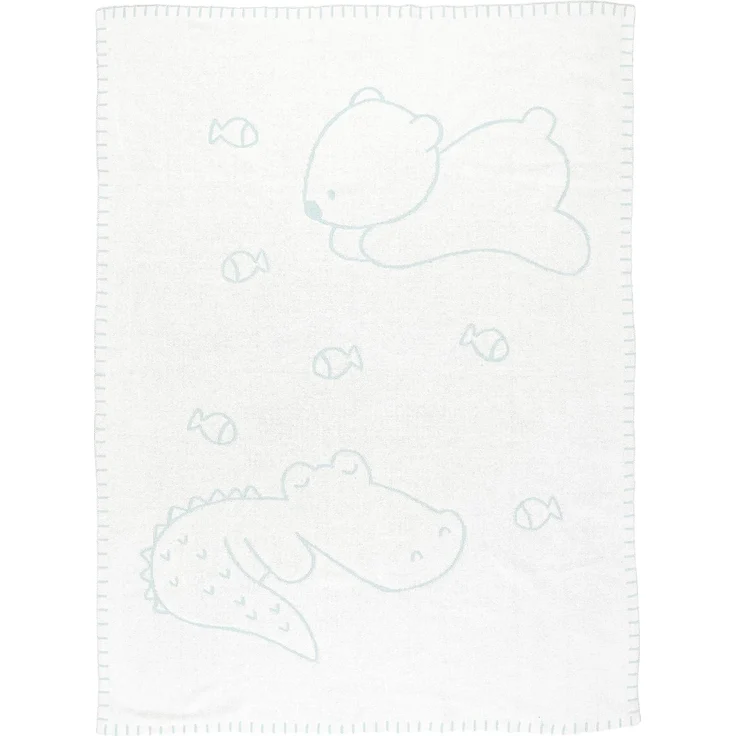 Nattou Strickdecke aus 100% Baumwolle, Krokodil und Bär, Zum Wenden, 100x75 cm, Romeo, Jules und Sally, Hellblau – Bild 1