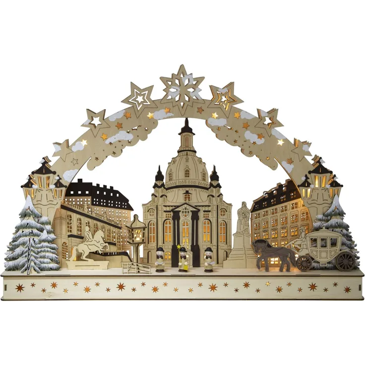 Saico Lichterbogen Dresdener Altstadt Holz 60 cm warmweiß natur