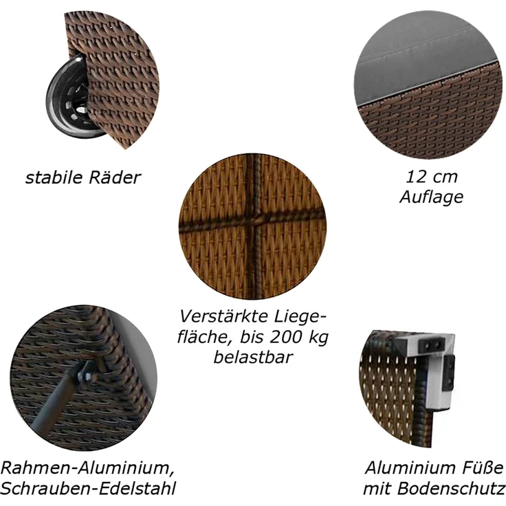 RS Trade 'Verona High' Gartenliege, verstellbare Rückenlehne, Poly-Rattan, 200 x 70 x 40 cm – Bild 3
