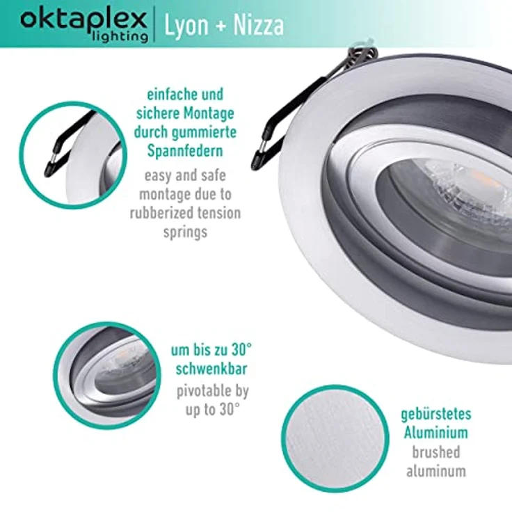Oktaplex Lyon 3er Set Einbaustrahler mit 3 Stufen dimmbaren LED Modulen, 4,8W 2700K Warmweiß, schwenkbar, Einbaudurchmesser 80mm – Bild 5