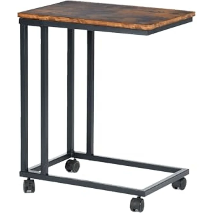 FurnitureR Moderner Rolltisch für Flur, 50x35x61,5cm, Vintage-Holzoptik & Metallrahmen, Mobiler Beistelltisch mit Rollen für Eingangsbereich – Bild 5