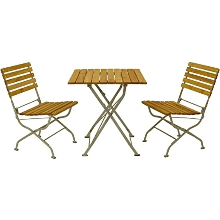DEGAMO PASSAU Garnitur 3-teilig, Metall + Robinie, verzinkt/natur, Tisch 70x70cm – Bild 1