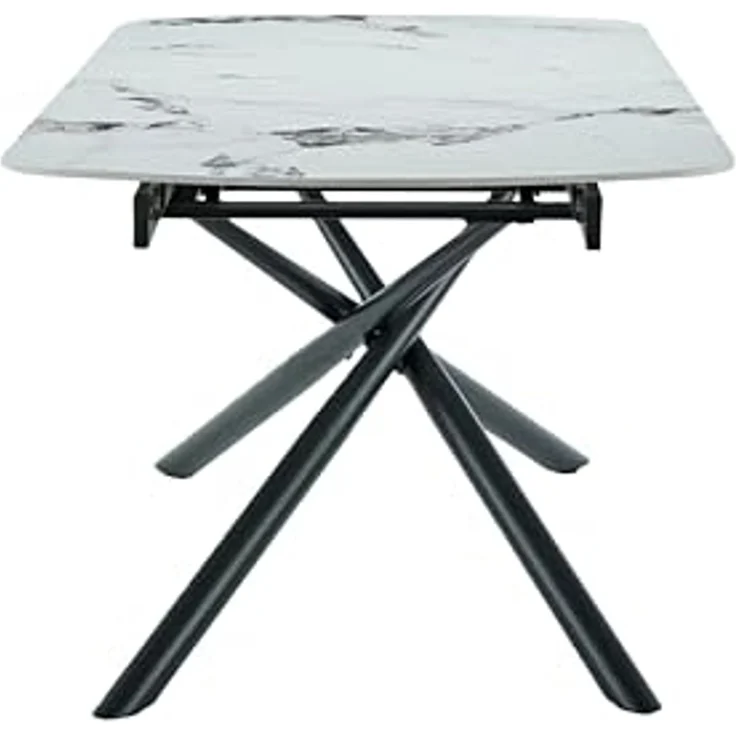 Hela Tische, Esstisch Auszugstisch Sintra, Platte Sintered Stone weiß Marmoroptik, Liftautomatik Auszug, Maß 180-220x90cm – Bild 4