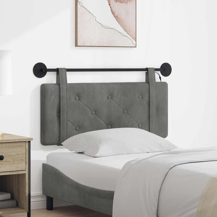 vidaXL Hängendes Kopfteil Mit LED Licht Dunkelgrau Samt 5 x 110 x 55 cm Grau
