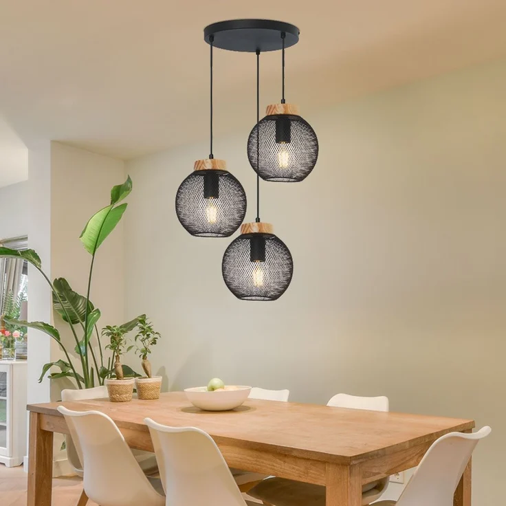 Hängeleuchte, Käfig-Design, Holz, schwarz , H 120cm – Bild 9