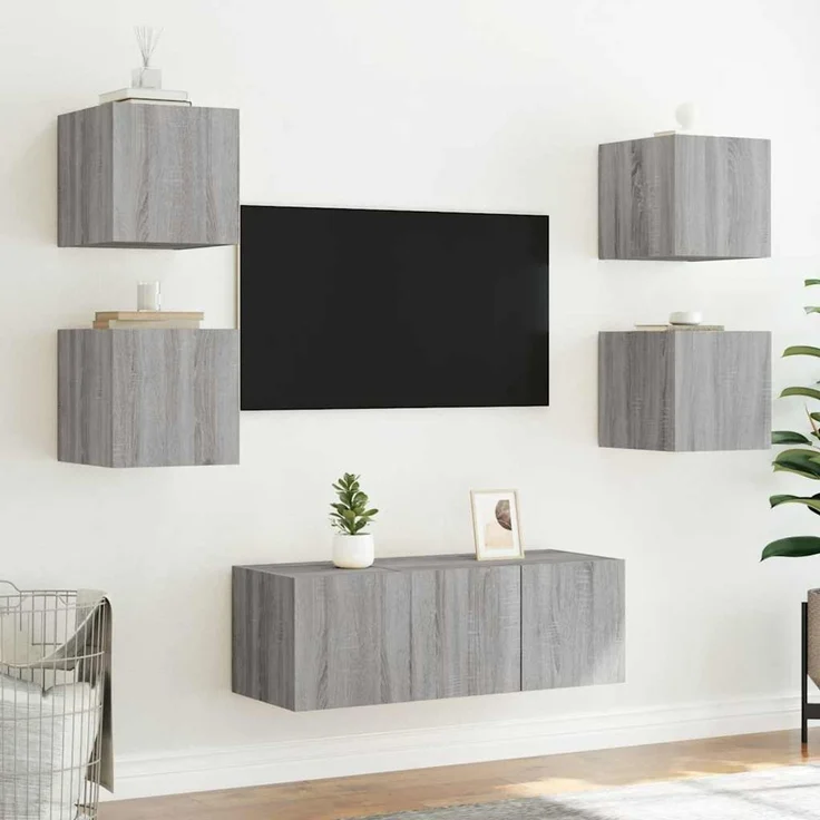 TV-Wandschrank, Fernsehschrank mit LED-Leuchten Grau Sonoma 30,5x35x30 cm – Bild 6