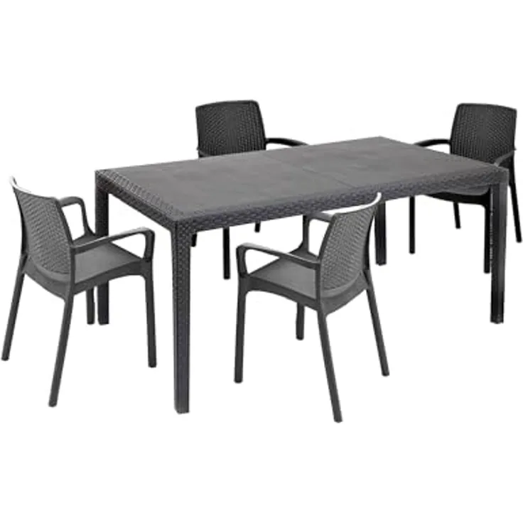 Dmora - Outdoor Lounge Set Tarquinia, Outdoor und Indoor Lounge Set, Feststehender rechteckiger Tisch mit 4 stapelbaren Stühlen, Made in Italy, Anthrazit