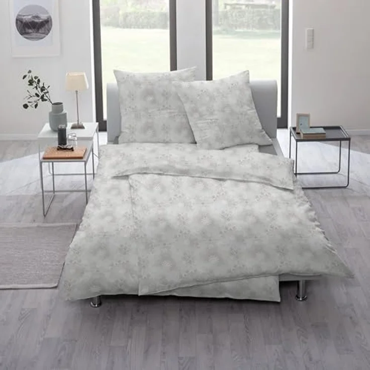 Estella Mako Jersey Bettwäsche 135x200 Amalie platin Ornamente natur 6893-915 – Bild 1