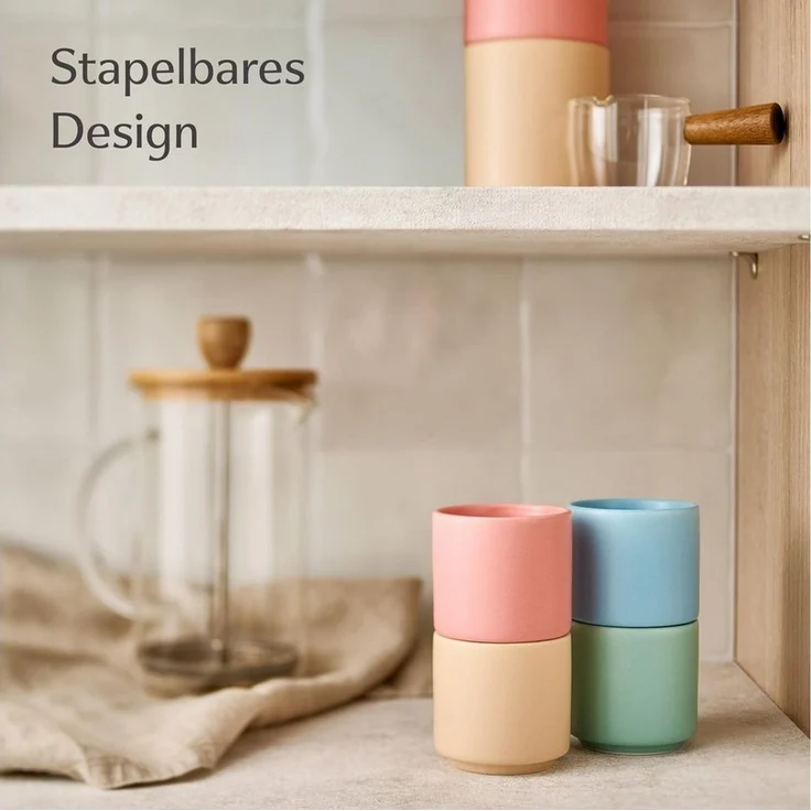 Cosumy Espressotasse Minimalistisch & Stapelbares Design - Hitzebeständig - Dickwandig, 4-tlg, Keramik, Minimalistisch & Stapelbares Design - Hitzebeständig - Dickwandig – Bild 2