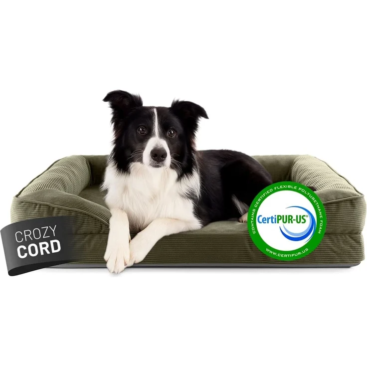 Lumaland Hundebett Indoor Cord M 90x65x18cm olivgrün vakuumiert – Bild 1