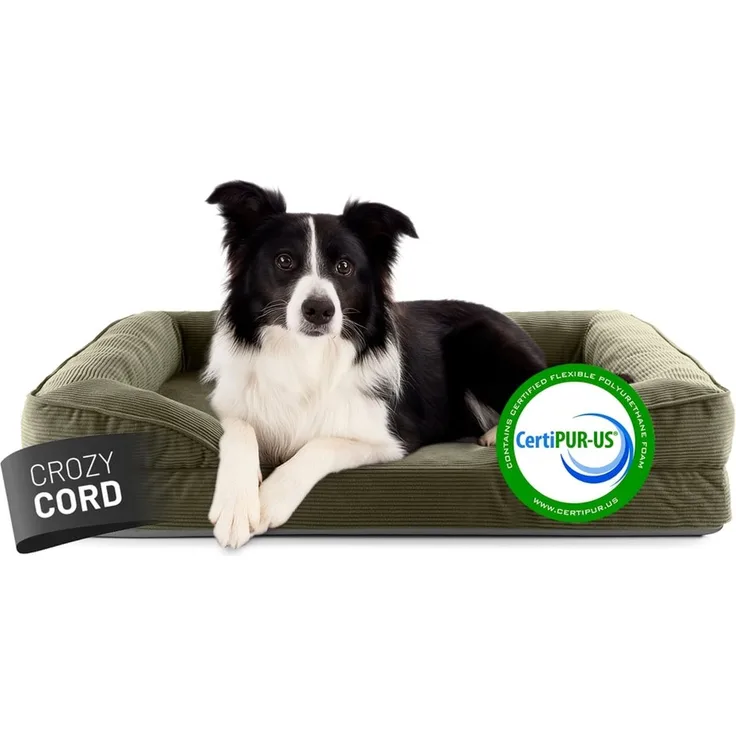 Lumaland Hundebett Indoor Cord M 90x65x18cm olivgrün vakuumiert