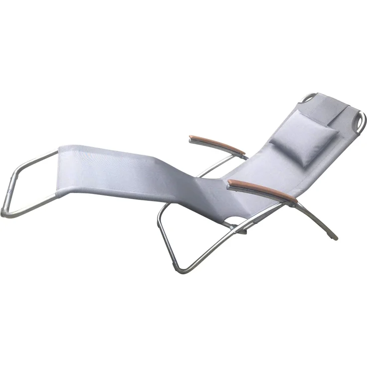 LECO Edelstahl-Kippliege ELEGANCE, Kunststoffgewebe silbergrau, Armlehnen Akazie FSC 100 %, 177x65x109 cm – Bild 2