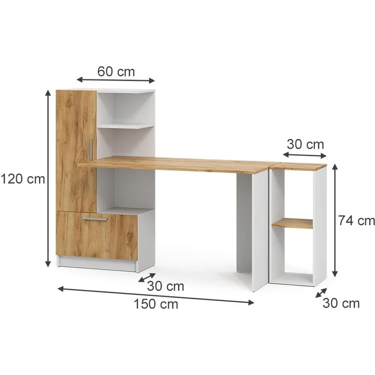 Schreibtisch Tomy Weiß/Goldkraft Eiche 150 x 59 cm 2er Set Vicco – Bild 3
