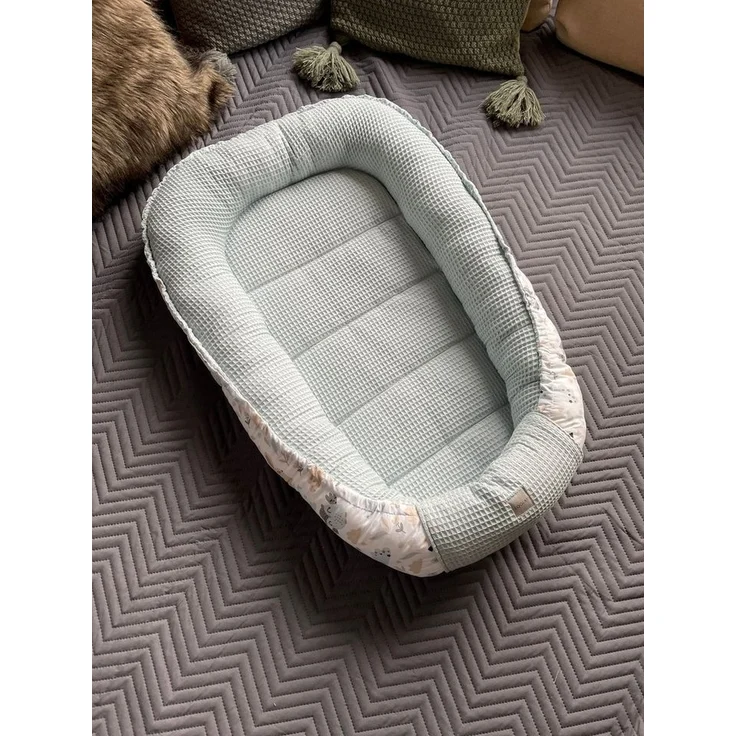 Loolay Bettnestchen Minze WAFFELPIQUE/ HASE Beige Weiß Babynest Babyausstattung, (Reisebett Nestchen SOLO/ o. in PREMIUM Geschenk SETS für Neugeborene, 2-tlg, 4 Jahreszeiten ATMUNGSAKTIVER WAFFELSTOFF Bestseller GESCHENK), LOOLAY® - 100% Europäische St... – Bild 3