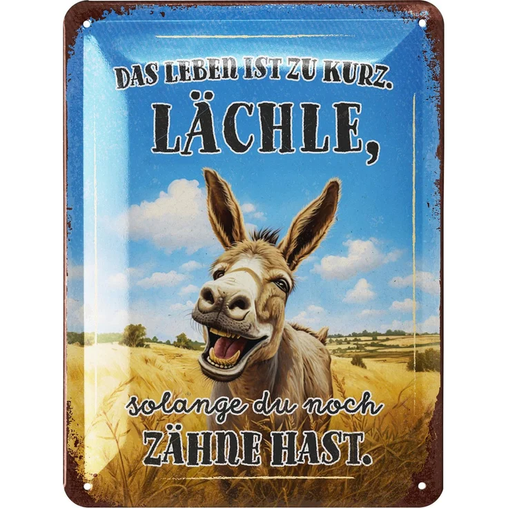 LANOLU Blechschild Leben ist zu kurz Lächle - 15x20cm – Metall – Mehrfarbig – 15231 – Bild 1