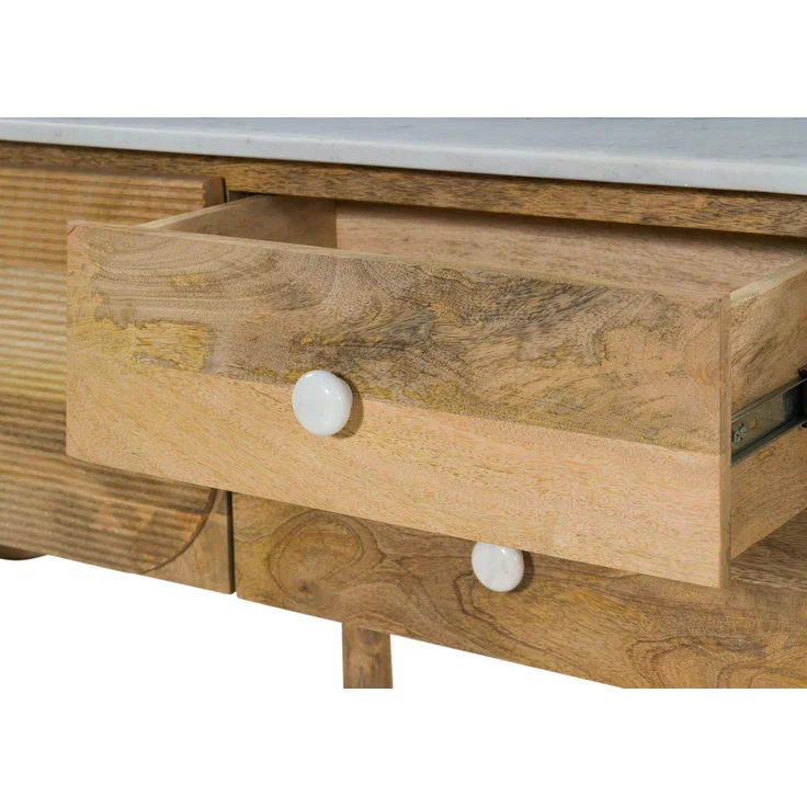 TV-Board Mango 220 x 40 x 50 natur lackiert / Marmor weiß FLORENZ #102 – Bild 3