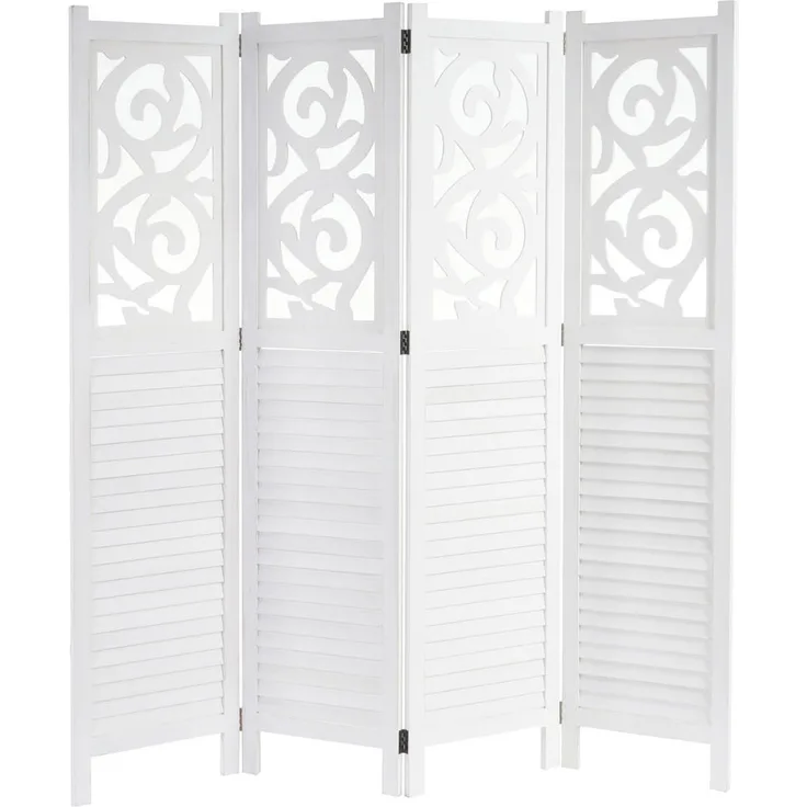 MCW Paravent, Weiß, Holz, 161x170x2 cm, dekorativer Raumteiler mit orientalischer Ornamentverzierung, komplett montiert