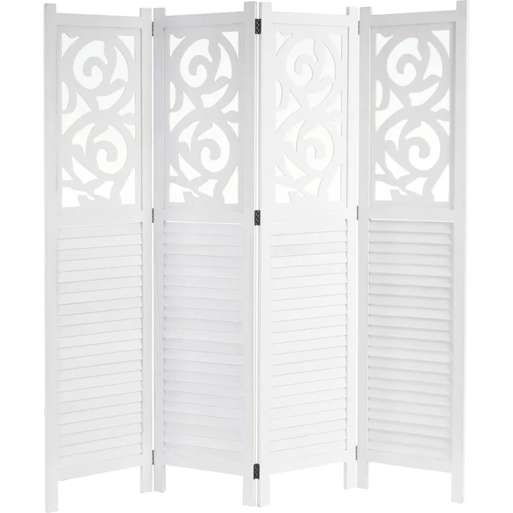 MCW Paravent, Weiß, Holz, 161x170x2 cm, dekorativer Raumteiler mit orientalischer Ornamentverzierung, komplett montiert