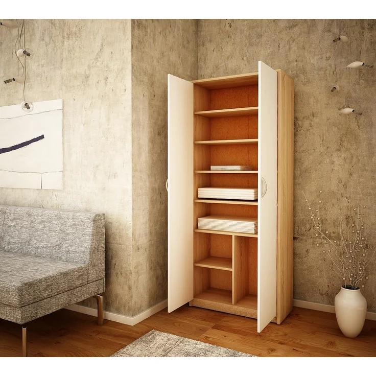Home Collective Mehrzweckschrank mit 8 Fächern Besenschrank Haushaltsschrank (74 cm breit aus Laminatplatte und hochwertigen Polymergriffen) in mattem Finish mit 6 Einlegeböden und 2 Türen sonoma weiß – Bild 3