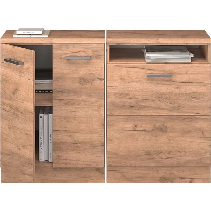 Küchenschrank für Dachschrägen R-Line Goldkraft Eiche 120 cm 2er Set Schrankkorpuss 60 cm Tiefe Vicco – Bild 5