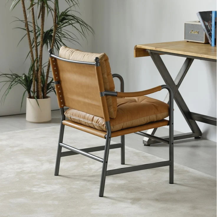 DESVIAE Sessel Braun aus PU-Leder/Metall – 85x68x20 cm – Armlehnen – Bild 4