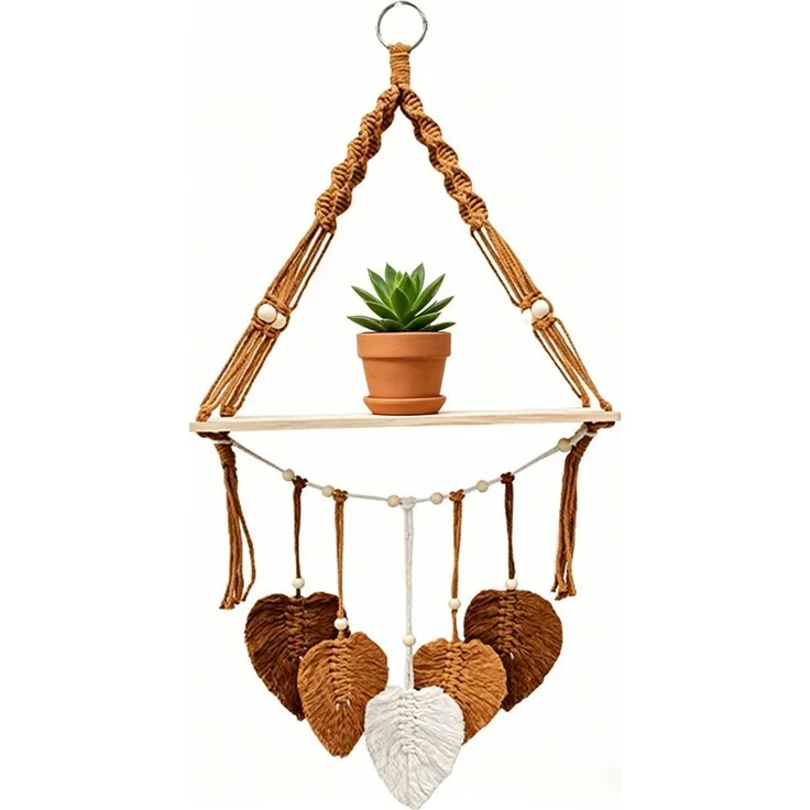 Mutig Wanddekoobjekt Makramee Holz Wandregal,Boho Hängeregal Wand Deko,Pflanzenregal (Hängeregal mit Baumwollseil für Boho Deko ( 40x90 cm) , Wandregal Holz Regal für Kinderzimmer Wohnzimmer Balkon Schlafzimmer), Makramee-Schweberegal handgefertigt für ...