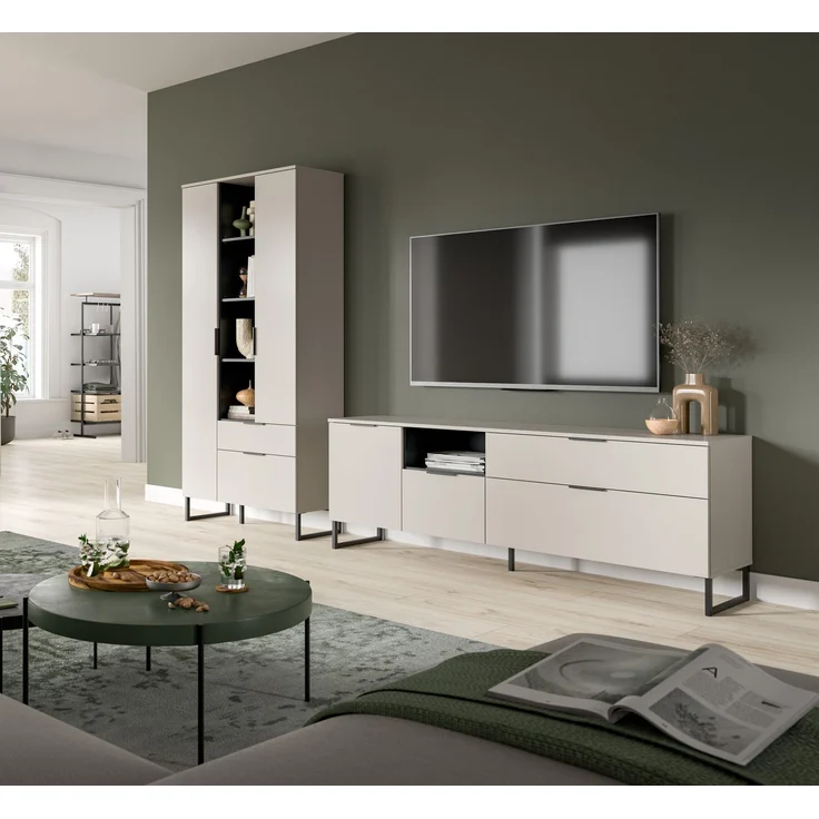 Wohnkombination B/H/T: 290x192x41 cm in Kaschmir Nachbildung und schwarz – Bild 5