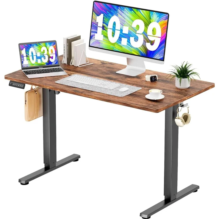 DUMOS Schreibtisch Höhenverstellbar, Ergonomic Elektrischer Schreibtische 120 X 60 cm, Standing Desk, Height Adjustable Tisch, Office Desk Geeignet für Büros, Wohnungen und andere (Braun) – Bild 1